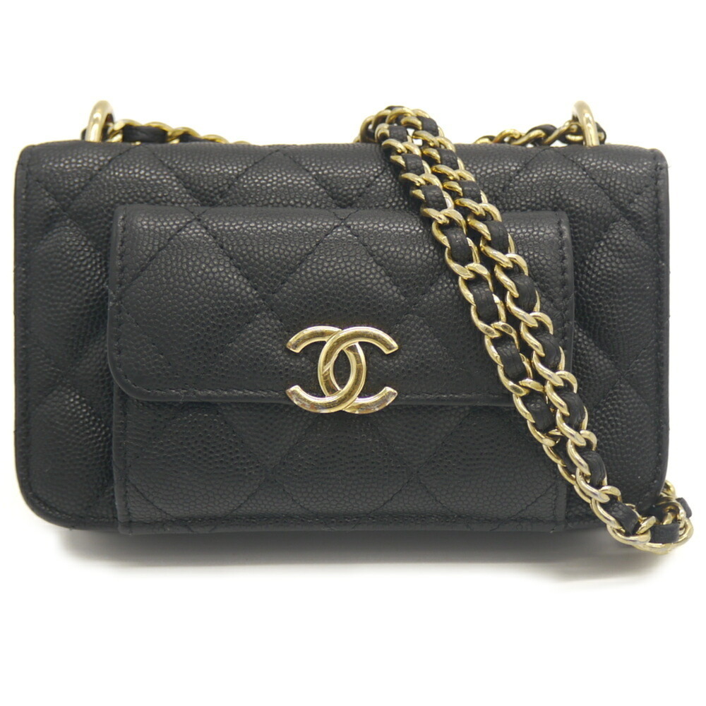 CHANEL Matelassรฉ Chain Clutch Shoulder Bag, Caviar Leather, Coco Mark, Black ...